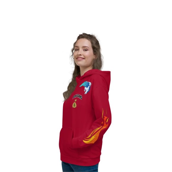 PokeGang Unisex Red Long Sleeve Side Kangaroo Pocket Pullover Soft Fleece Hoodie - Picture 5 of 8